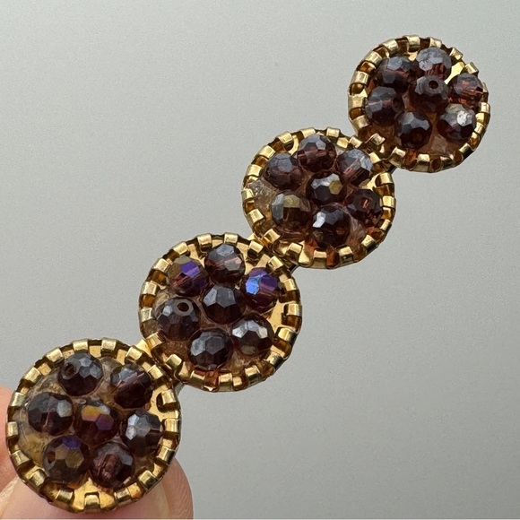 Gold Hair Clip • Garnet Red Glass Beads • 2.5” - Picture 4 of 7